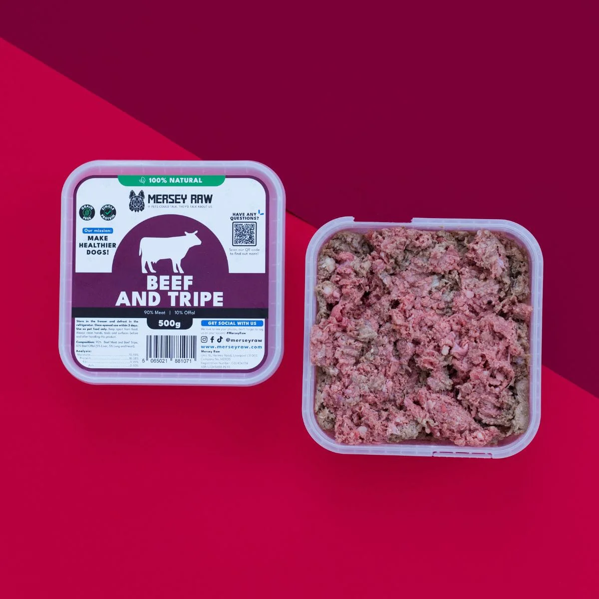 Mersey Raw Beef & Tripe 500g - Image 2